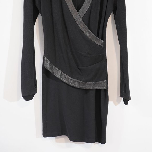 PI Black Long Sleeved Leather Trimmed Sweater Dress Size Medium - Picture 9 of 12